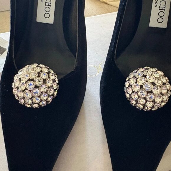 jimmy choo orb pump 95 size 37 black velvet with crystal orb - Picture 3 of 10